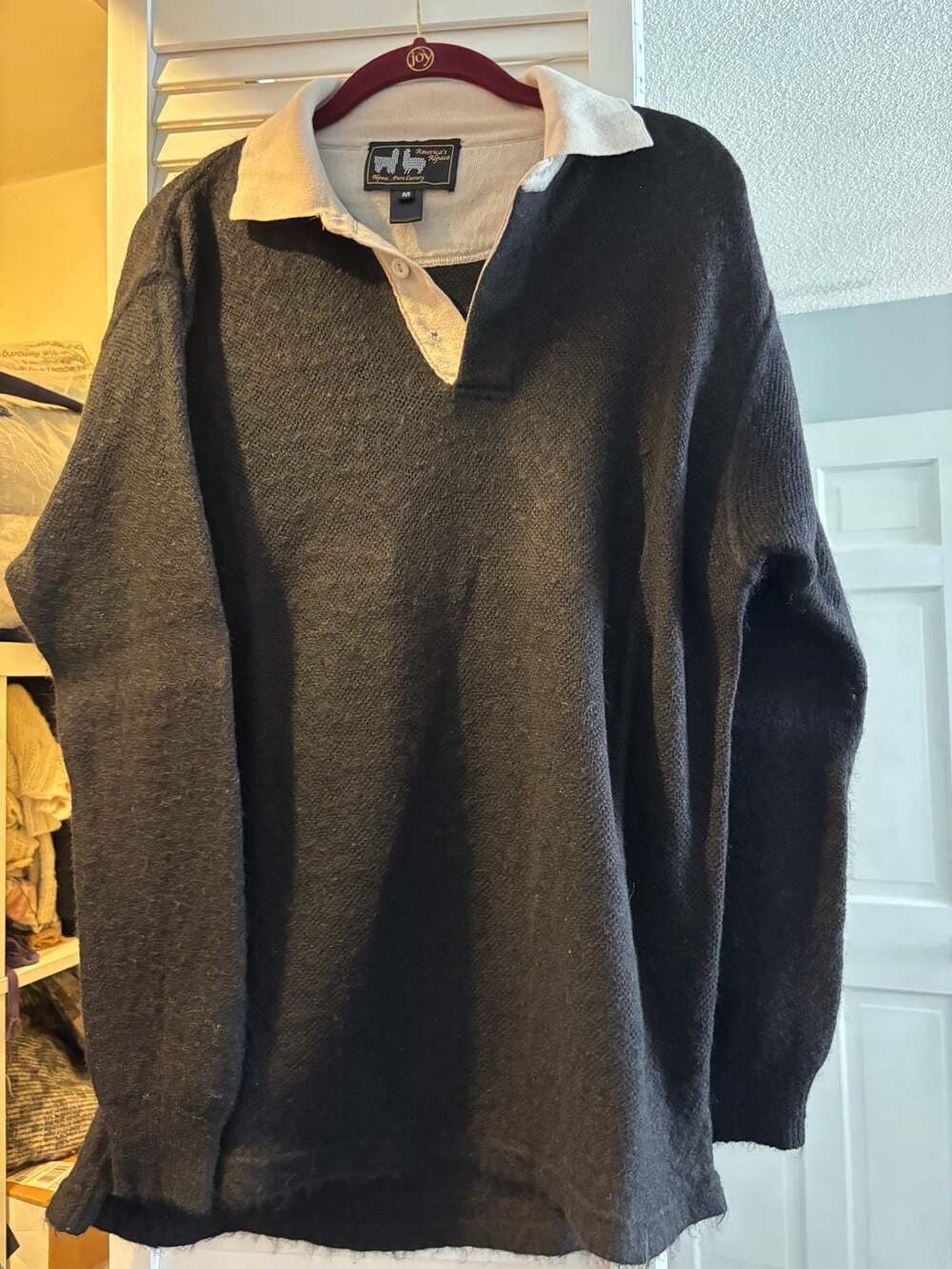 America's Alpaca Knit Rugby Shirt Size M Black Long Sleeve Polo